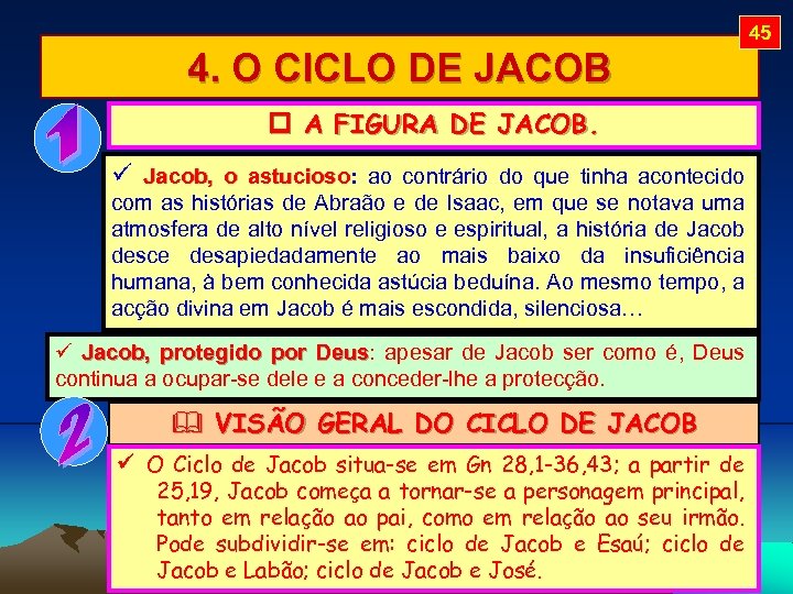 45 4. O CICLO DE JACOB A FIGURA DE JACOB. Jacob, o astucioso: ao