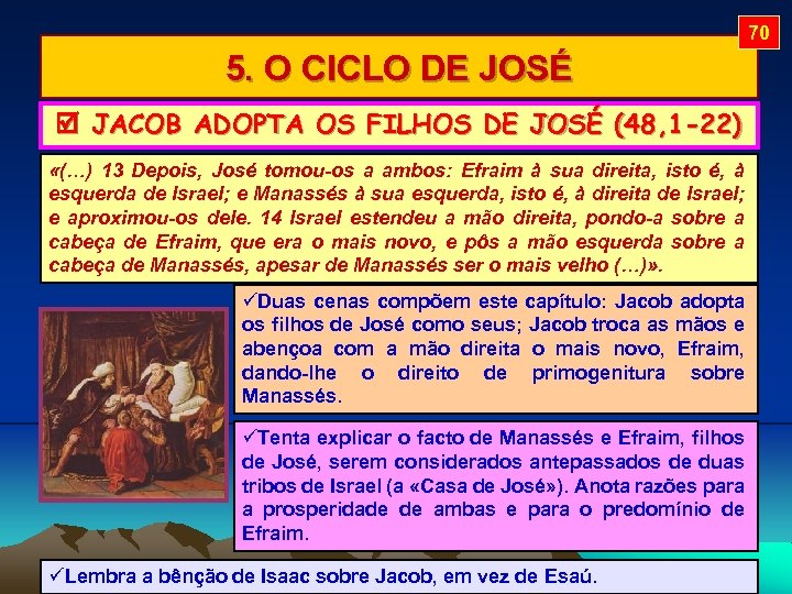 70 5. O CICLO DE JOSÉ JACOB ADOPTA OS FILHOS DE JOSÉ (48, 1