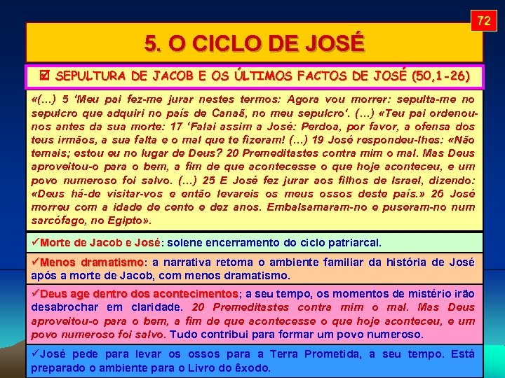 72 5. O CICLO DE JOSÉ SEPULTURA DE JACOB E OS ÚLTIMOS FACTOS DE