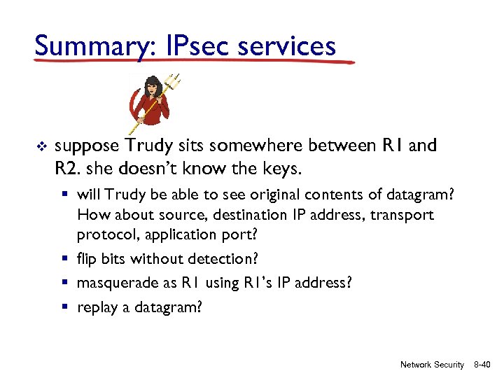 Summary: IPsec services v suppose Trudy sits somewhere between R 1 and R 2.