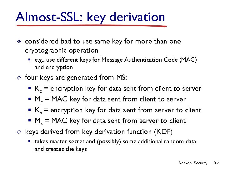 Almost-SSL: key derivation v considered bad to use same key for more than one