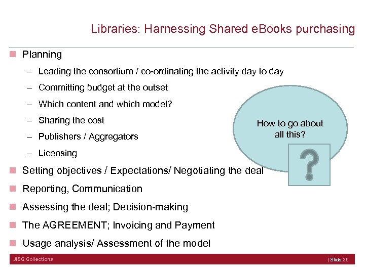 Libraries: Harnessing Shared e. Books purchasing n Planning – Leading the consortium / co-ordinating
