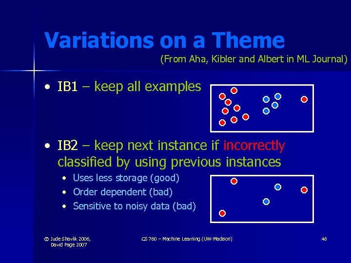 Variations on a Theme (From Aha, Kibler and Albert in ML Journal) • IB