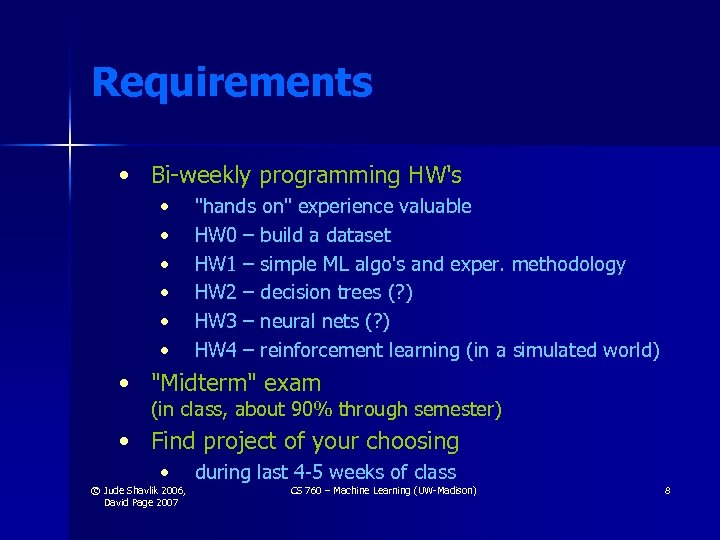 Requirements • Bi-weekly programming HW's • • • 