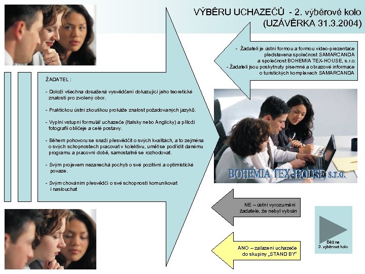 VÝBĚRU UCHAZEČŮ - 2. výběrové kolo (UZÁVĚRKA 31. 3. 2004) - Žadateli je ústní