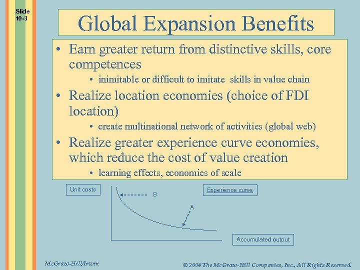 Slide 10 -3 Global Expansion Benefits • Earn greater return from distinctive skills, core