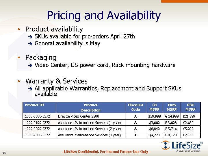 Pricing and Availability • Product availability SKUs available for pre-orders April 27 th è