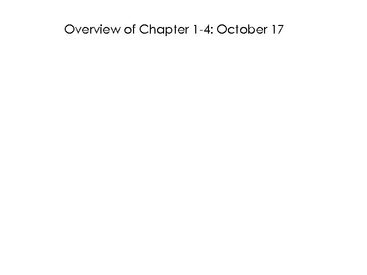 Overview of Chapter 1 -4: October 17 