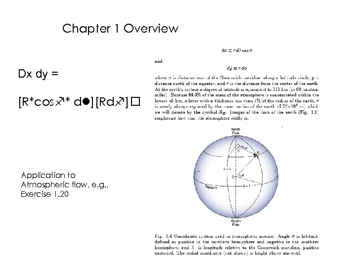 Chapter 1 Overview Dx dy = [R*cos * d ][Rd ] Application to Atmospheric