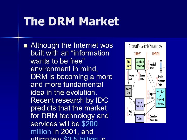The DRM Market n Although the Internet was built with an “information wants to