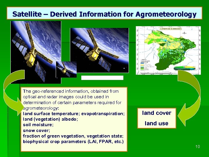 Satellite – Derived Information for Agrometeorology The geo-referenced information, obtained from optical and radar