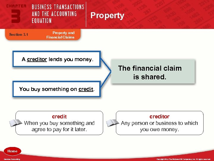 Property Section 3. 1 Property and Financial Claims A creditor lends you money. The