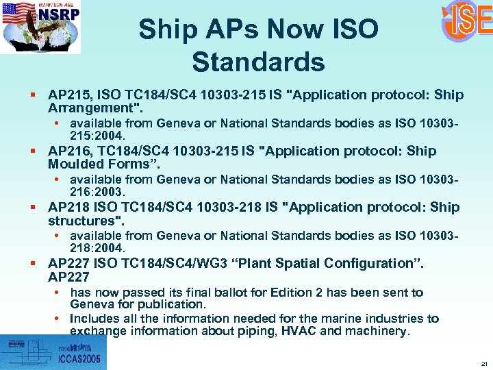 Ship APs Now ISO Standards § AP 215, ISO TC 184/SC 4 10303 -215