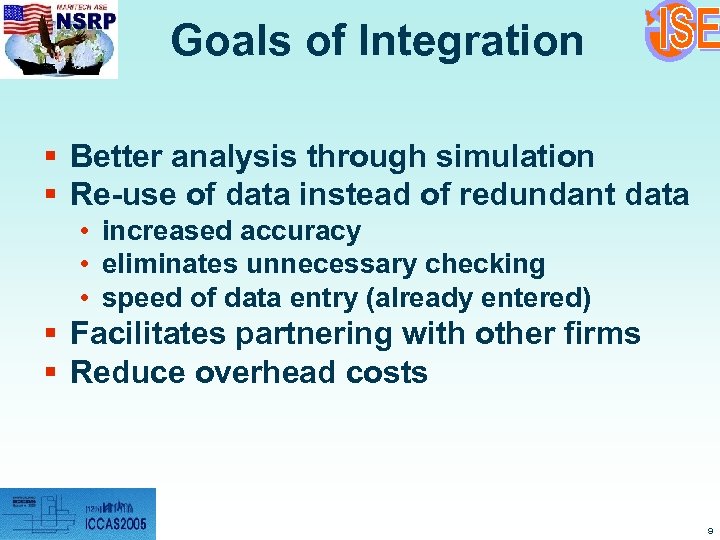 Goals of Integration § Better analysis through simulation § Re-use of data instead of