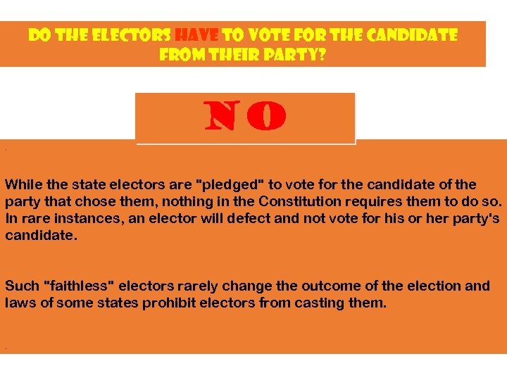 Do the electors have to vote for the candidate from their party? . NO