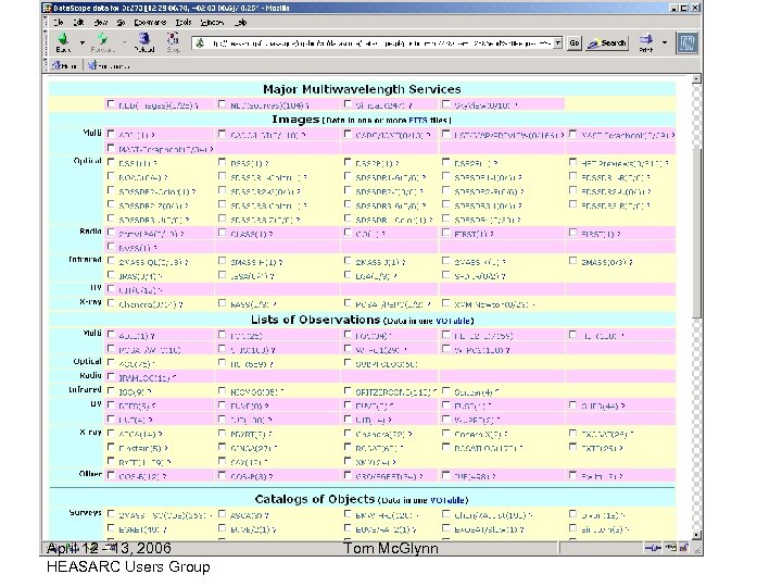 April 12 - 13, 2006 HEASARC Users Group Tom Mc. Glynn 