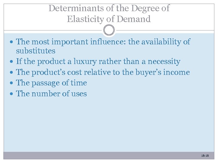 Determinants of the Degree of Elasticity of Demand The most important influence: the availability