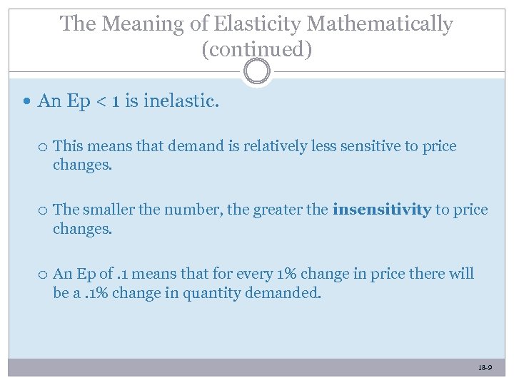 The Meaning of Elasticity Mathematically (continued) An Ep < 1 is inelastic. This means