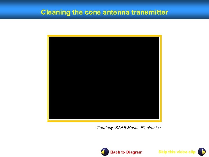 Cleaning the cone antenna transmitter Courtesy: SAAB Marine Electronics Back to Diagram Skip this