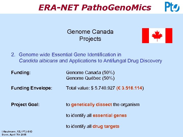 ERA-NET Patho. Geno. Mics Genome Canada Projects 2. Genome wide Essential Gene Identification in