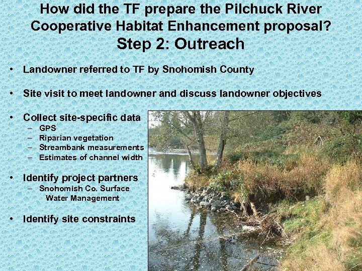 How did the TF prepare the Pilchuck River Cooperative Habitat Enhancement proposal? Step 2:
