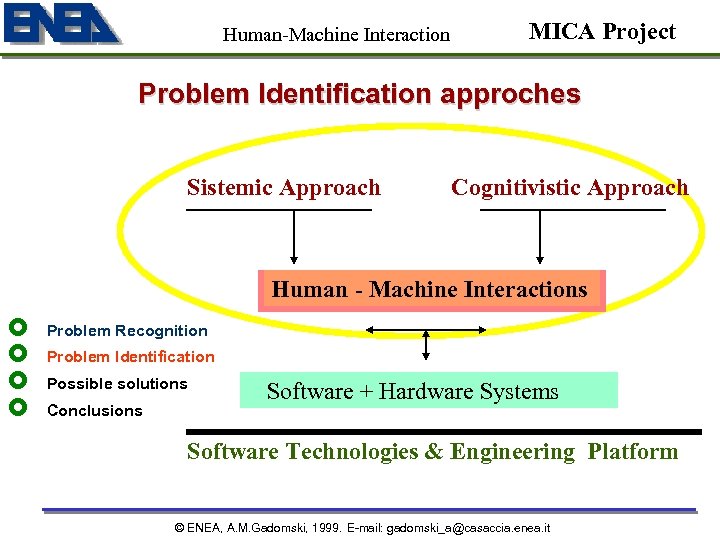 Human-Machine Interaction MICA Project Problem Identification approches Sistemic Approach Cognitivistic Approach Human - Machine