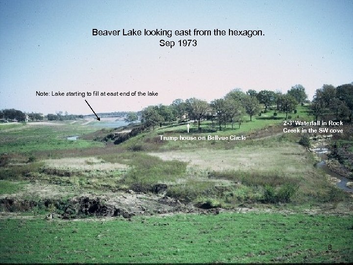 Beaver Lake looking east from the hexagon. Sep 1973 Note: Lake starting to fill
