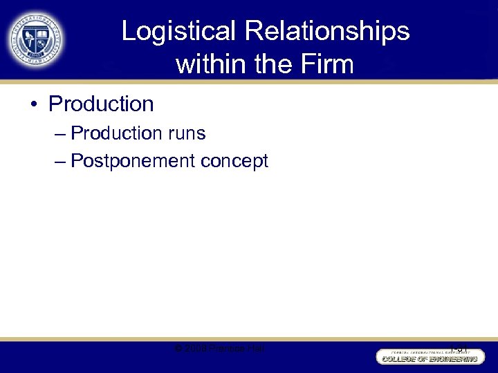 Logistical Relationships within the Firm • Production – Production runs – Postponement concept ©