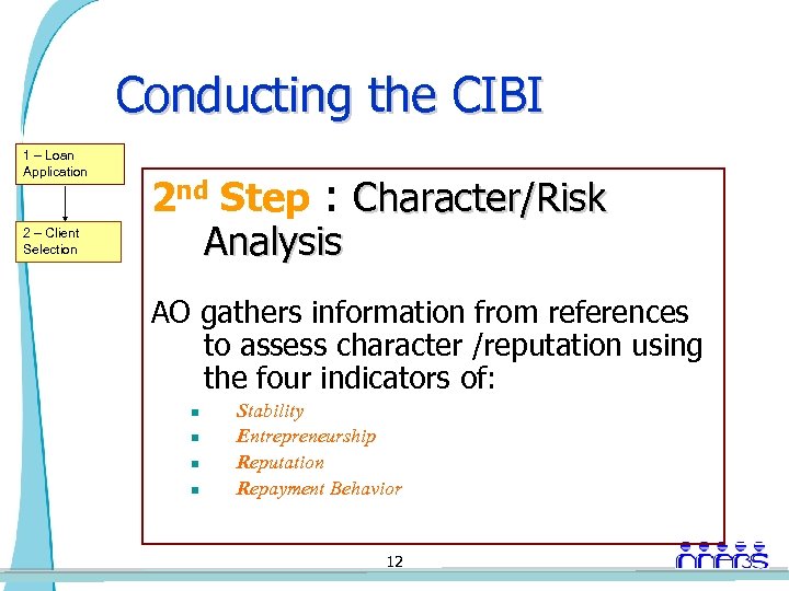 Conducting the CIBI 1 – Loan Application 2 – Client Selection 2 nd Step