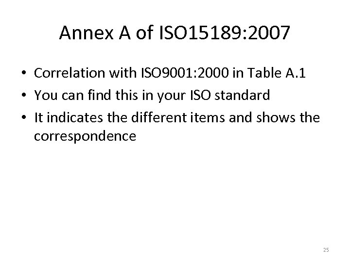 Annex A of ISO 15189: 2007 • Correlation with ISO 9001: 2000 in Table