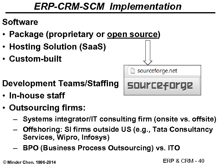 ERP-CRM-SCM Implementation Software • Package (proprietary or open source) • Hosting Solution (Saa. S)
