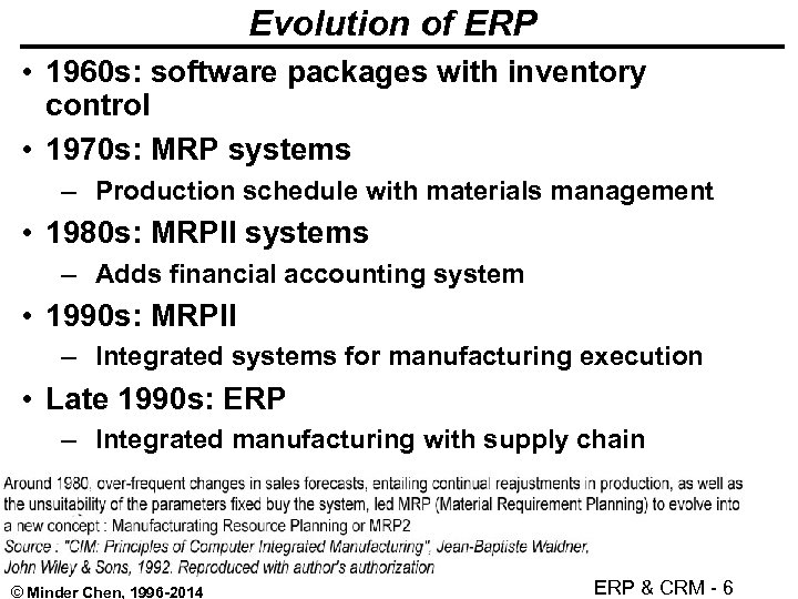 Evolution of ERP • 1960 s: software packages with inventory control • 1970 s: