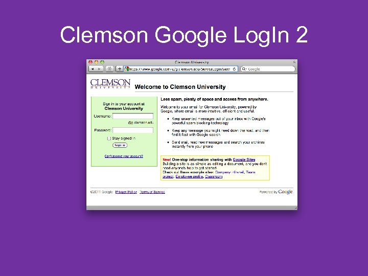 Clemson Google Log. In 2 