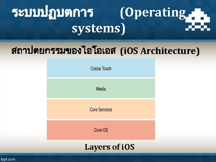 ระบบปฏบตการ (Operating systems) สถาปตยกรรมของไอโอเอส (i. OS Architecture) Layers of i. OS 