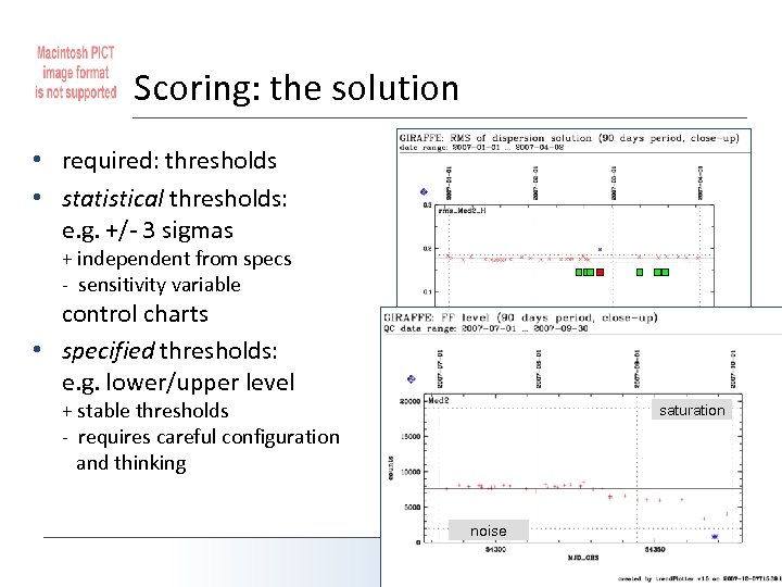 Scoring: the solution • required: thresholds • statistical thresholds: e. g. +/- 3 sigmas
