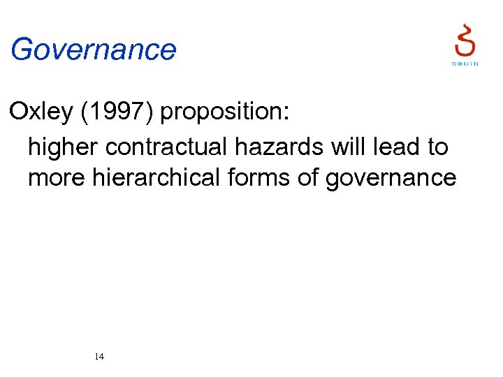 Governance Oxley (1997) proposition: higher contractual hazards will lead to more hierarchical forms of