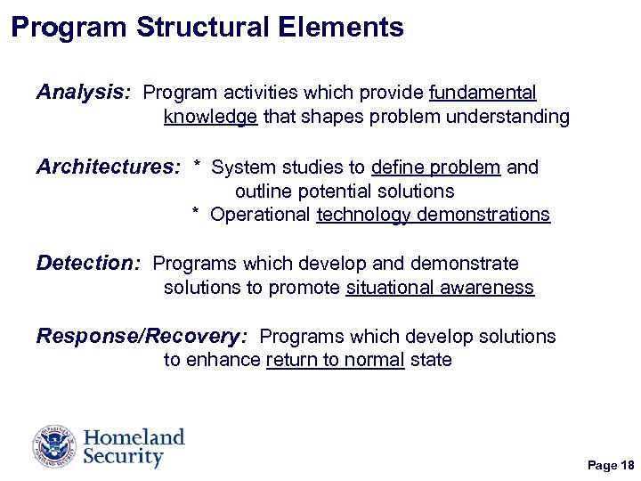 Program Structural Elements Analysis: Program activities which provide fundamental knowledge that shapes problem understanding