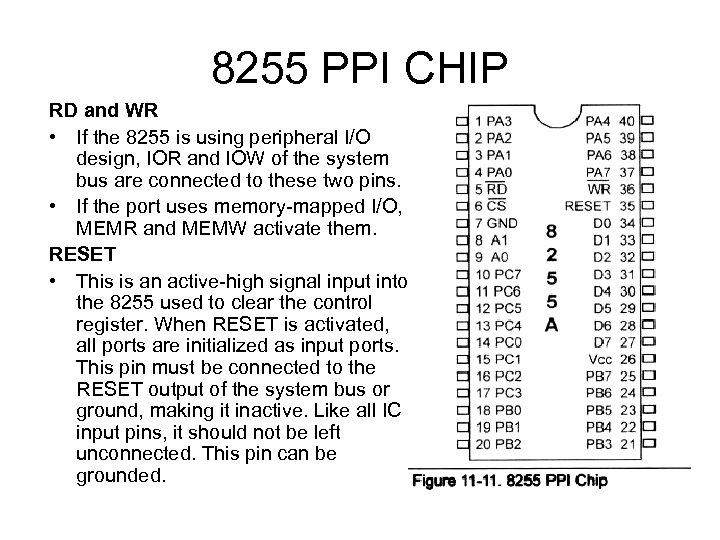 8255 PPI CHIP RD and WR • If the 8255 is using peripheral I/O