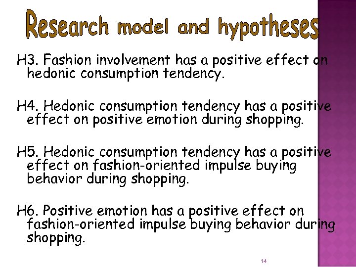 H 3. Fashion involvement has a positive effect on hedonic consumption tendency. H 4.