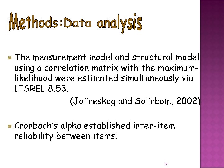 The measurement model and structural model using a correlation matrix with the maximumlikelihood were