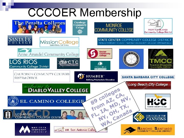 CCCOER Membership s ge , e oll , CA V, 9 c AZ ,