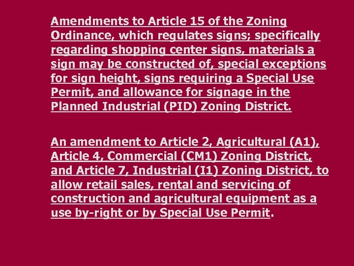 Amendments to Article 15 of the Zoning Ordinance, which regulates signs; specifically regarding shopping