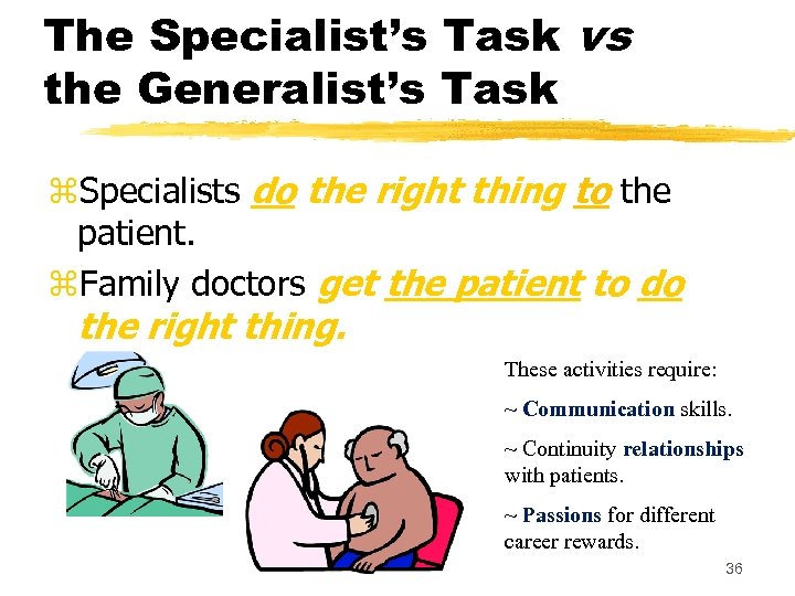 The Specialist’s Task vs the Generalist’s Task z. Specialists do the right thing to