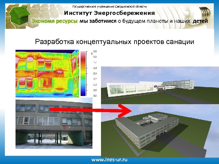 Государственное учреждение Свердловской области Институт Энергосбережения Разработка концептуальных проектов санации www. ines-ur. ru 