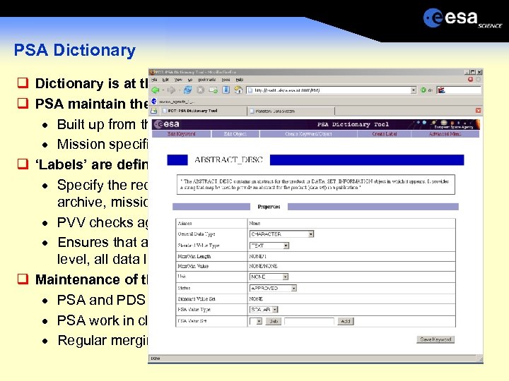 PSA Dictionary is at the heart of the validation PSA maintain their own ‘PSA