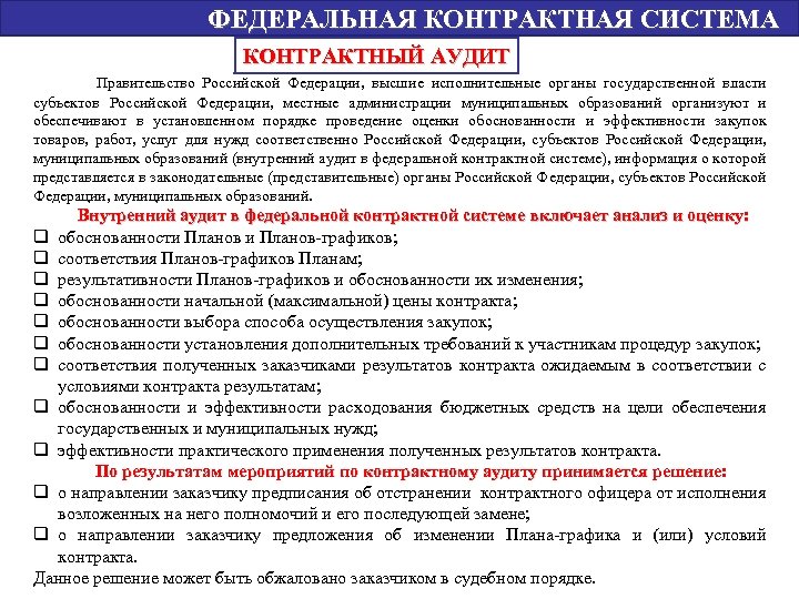  ФЕДЕРАЛЬНАЯ КОНТРАКТНАЯ СИСТЕМА КОНТРАКТНЫЙ АУДИТ Правительство Российской Федерации, высшие исполнительные органы государственной власти