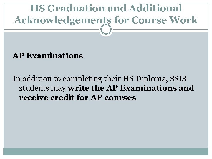 HS Graduation and Additional Acknowledgements for Course Work AP Examinations In addition to completing
