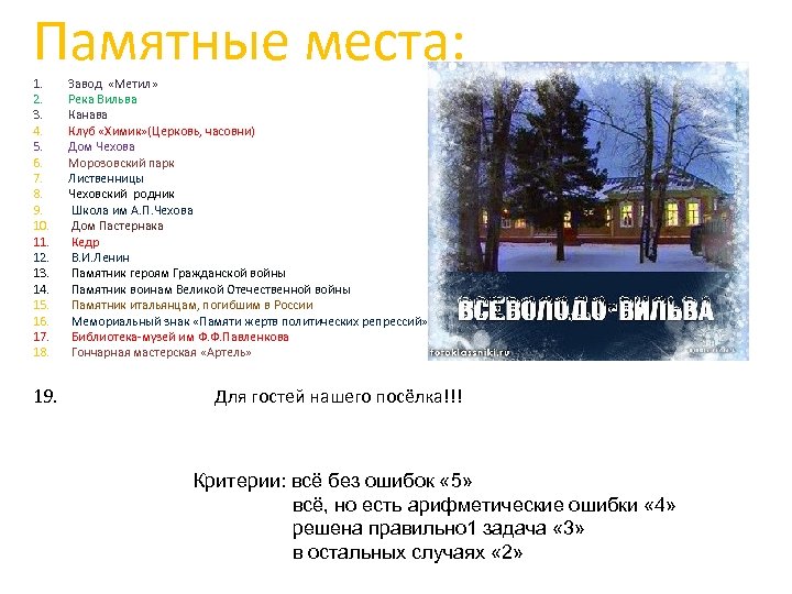 Памятные места: 1. 2. 3. 4. 5. 6. 7. 8. 9. 10. 11. 12.