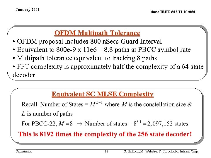 January 2001 doc. : IEEE 802. 11 -01/060 OFDM Multipath Tolerance • OFDM proposal