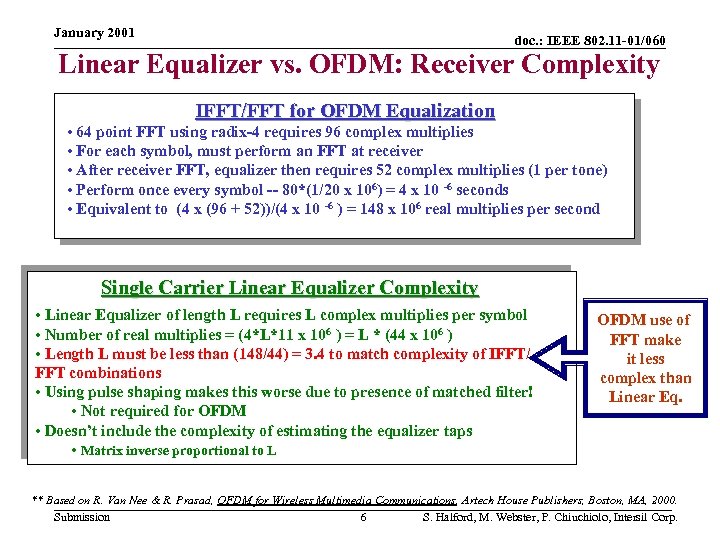 January 2001 doc. : IEEE 802. 11 -01/060 Linear Equalizer vs. OFDM: Receiver Complexity